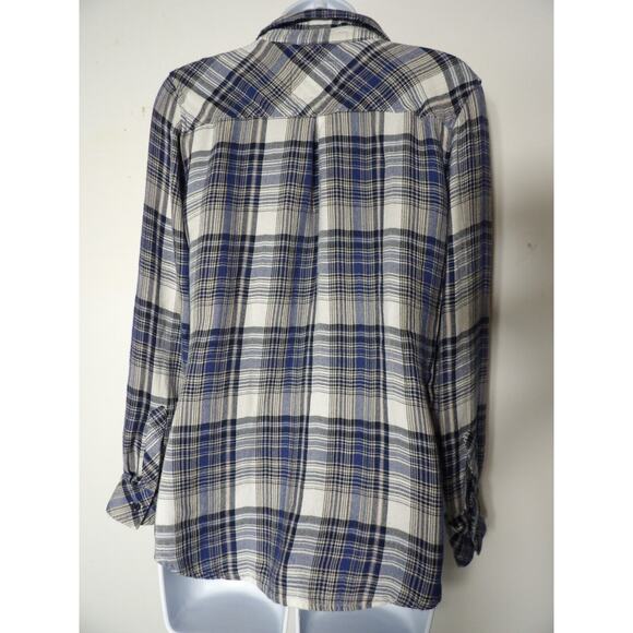 Rails Small Hunter Plaid Button Up Shirt Blue White Rayon Soft Trucker 90s Fall - Picture 12 of 12